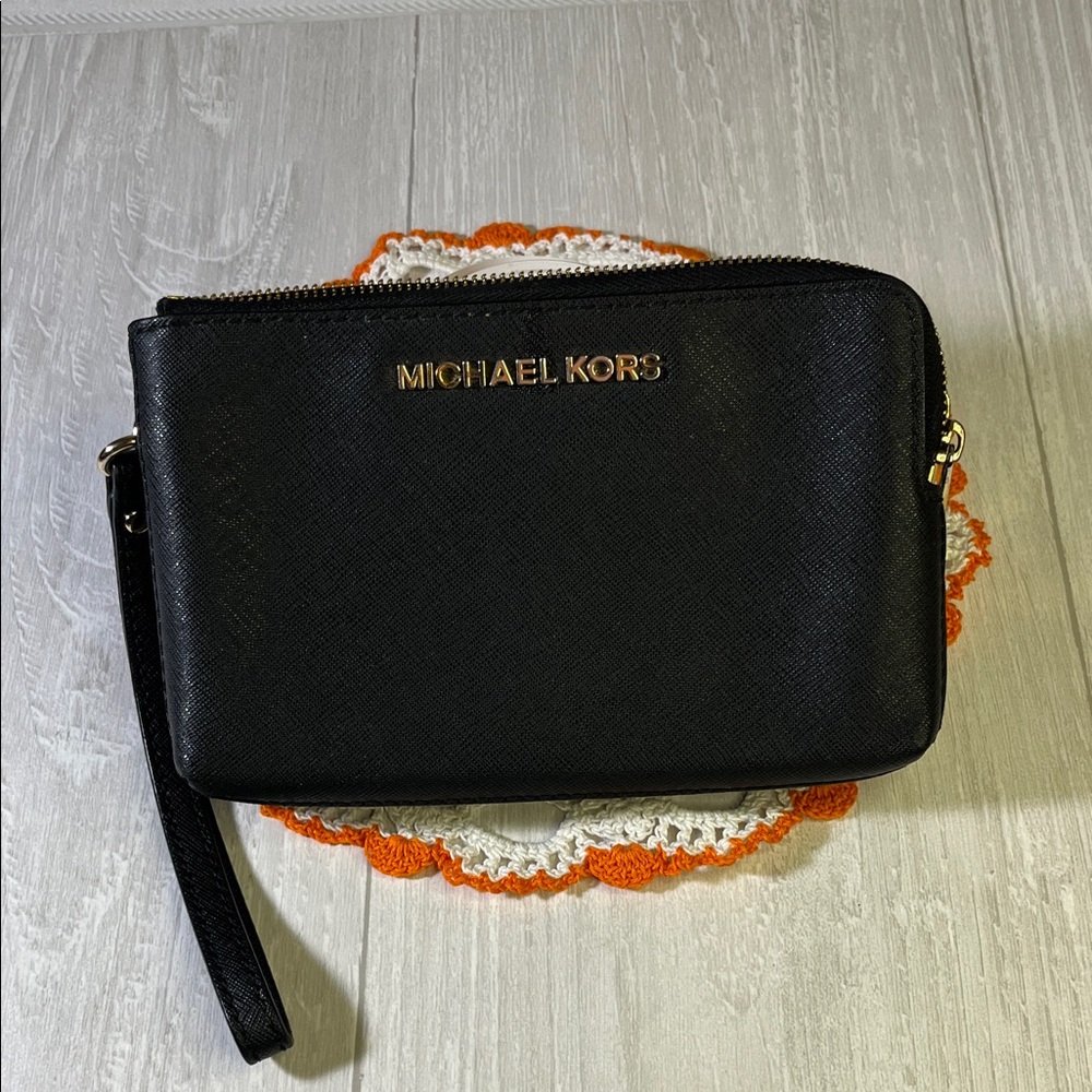 Michael Kors Black Wristlet with Gold Logo